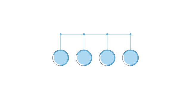 Four Blue Circular Infographic Elements Appearing and Connecting with Lines on White Background