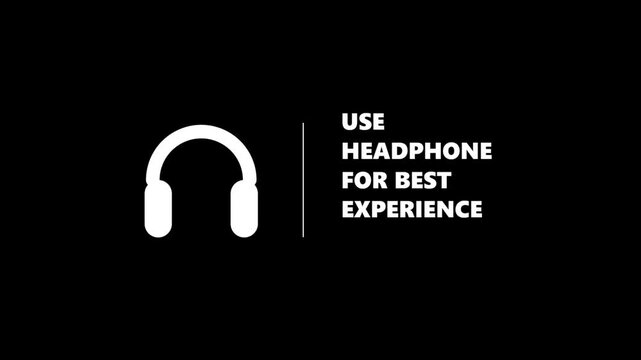 Headphone icon animation with text overlay on a black background for audio content promotion