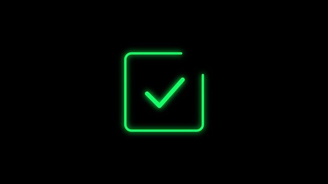 Neon Green Checkmark Icon Appearing Inside a Rounded Square on a Black Background