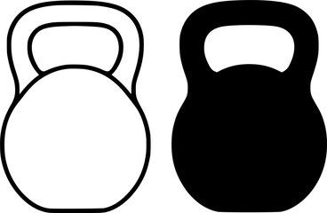 Obraz premium Vector illustration of kettlebell icons in outline and silhouette styles, for app UI/UX design