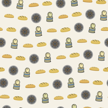 Bread and Coins Seamless Pattern