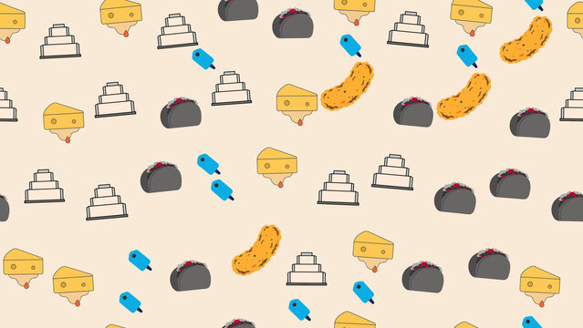 Food pattern with tacos, cheese, and chicken nuggets