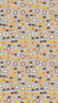 Seamless pattern of pizza, tacos, donuts, and cakes