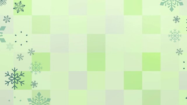 Snowflake pattern on geometric green squares 4K