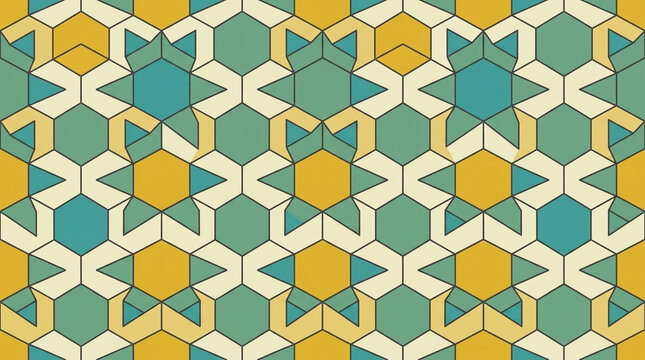 Seamless islamic geometric pattern with colorful hexagons and star shapes background