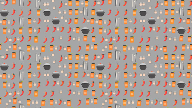 Chili pepper and kitchenware seamless pattern