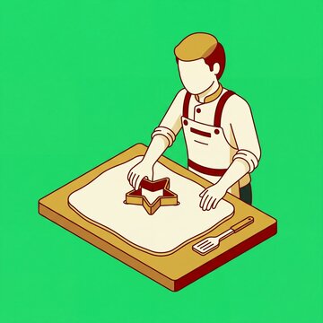 Christmas and new year vector of a chef baking star cookies