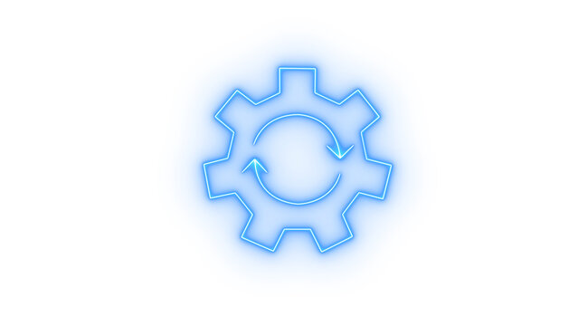 Glowing Blue Gear with Refresh Arrows on Transparent Background