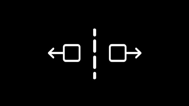 A dashed vertical divider sits between two opposing arrow boxes pointing left and right showing a clear split or simple comparison choice option here