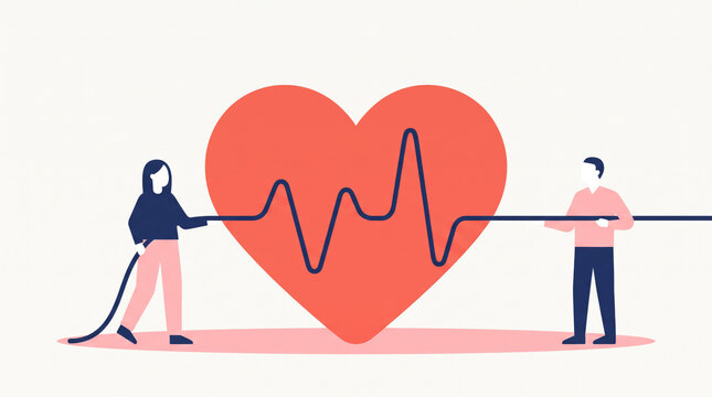 Heart with Pulse Line Pulled Between Two Figures Illustration