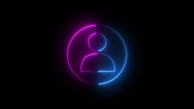 neon line drawing forming a circular user profile icon on a solid black background.Ideal for user account login screens, profile avatar placeholders, membership portals,