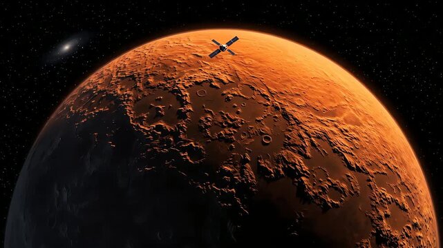 Satellite orbits a rocky planet.
