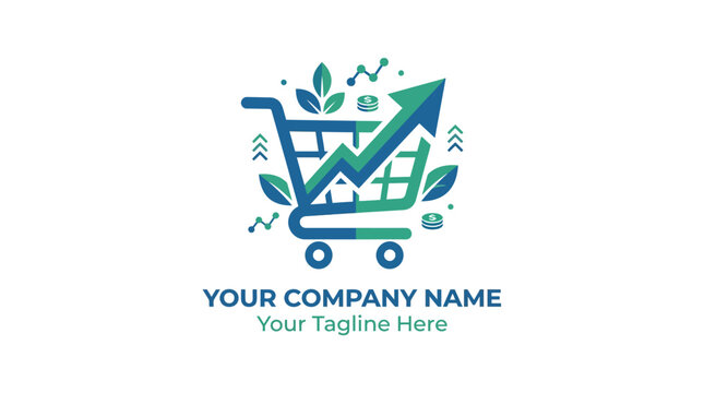 Shopping Cart Growth Chart Logo: Business Success, E-commerce Analytics, Market Trend