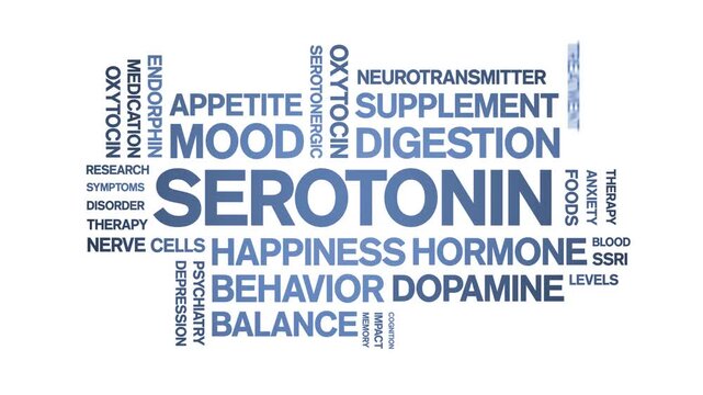 Serotonin animated word cloud-text design animation tag kinetic typography seamless loop.