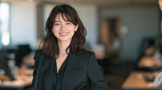 新しい職場でやりがいを感じながら笑顔を見せる若手新入社員のポートフォリオ