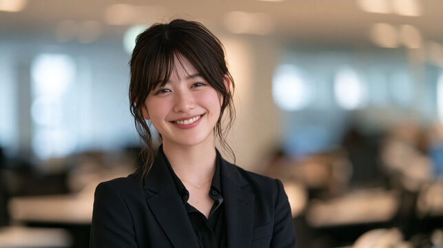 新しい職場で意欲的に働く若手社員の清潔感ある笑顔のビジネスイメージ