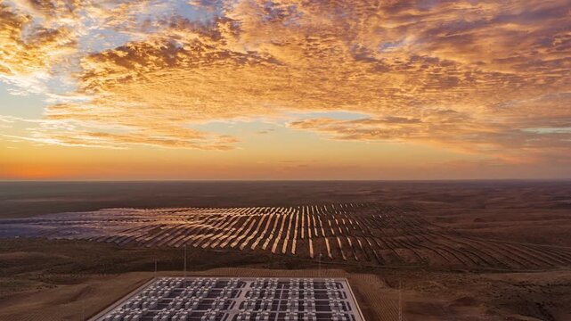 Energy storage station at sunset, new energy, shared power energy, solar photovoltaic power plant