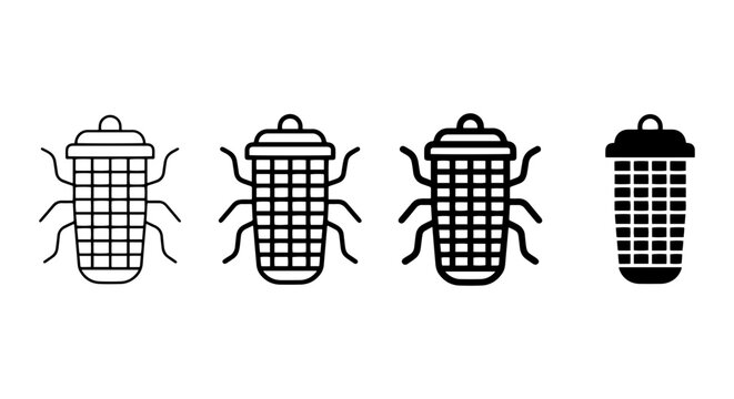 Insect Trap Icons, Pest Control Vector Graphics, Bug Zapper Symbols, Extermination Tools