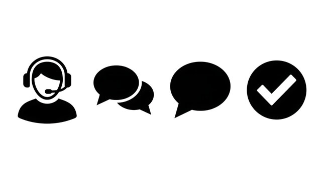 Customer service agent with headset and speech bubbles with checkmark symbol during communication concept