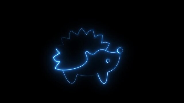 Glowing Blue Neon Hedgehog Line Art Animation on Black Background