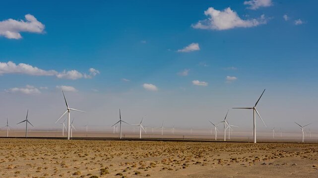 Wind power generation and wind turbines in the desert; new energy sources