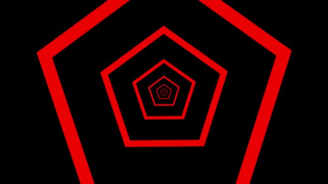 Mesmerizing black and white pentagon tunnel abstract background featuring endless concentric pentagonal shapes zooming inward into a hypnotic optical illusion vortex creating a continuous deep .