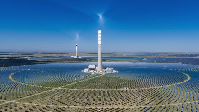 Molten salt tower solar thermal power plant, new energy, super mirror power plant, prism tower