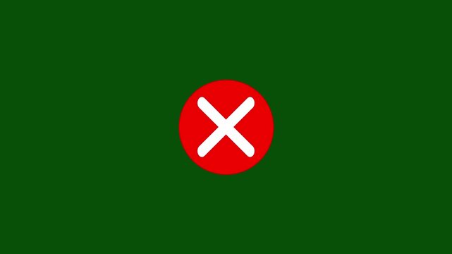 red cross mark icon flashing on a clean white background, classic modern error and rejection concept animation, elegant abstract denial symbol looping smoothly, high definition motion graphics.