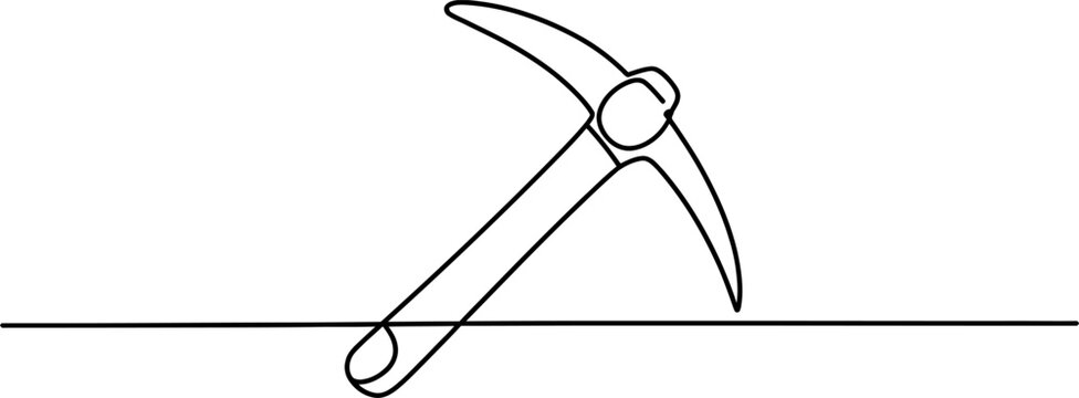 Pickaxe tool illustration in a single continuous line drawing style