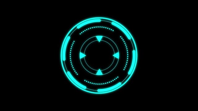 4K motion graphic animation of a futuristic white HUD circular target crosshair on a black background, featuring a seamlessly looping sci-fi user interface element for advanced aiming technologies.