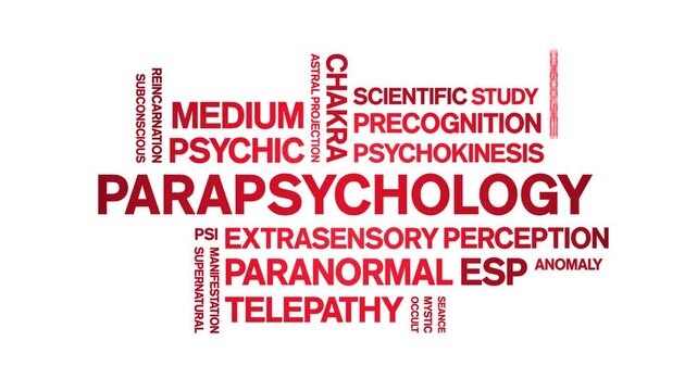 Parapsychology animated word cloud-animation tag kinetic typography seamless loop.