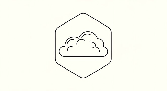 Simple cloud line icon within a hexagonal border.