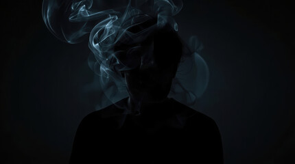 Obraz premium Abstract black smoke forming human silhouette with mysterious emotion
