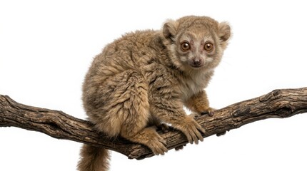 Obraz premium Close up portrait of a fluffy lemur sitting on a tree branch with wild animal furry animal nature photography cute animal exotic animal habitat lemur species climbing animal life