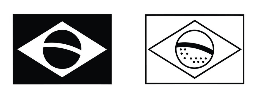 Brazil Flag minimalist black and white icon designs, national symbol representing Brazil, country identity, geography, travel, culture, and international recognition.
