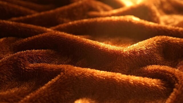 Close up of warm brown plush fabric with soft waves and gentle lighting