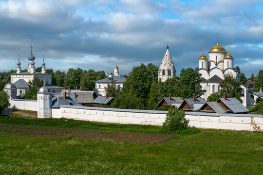 Holy Intercession (Pokrovsky) Convent with the Cathedral of the Intercession of the Most Holy Theotokos on a sunny summer day, Suzdal, Vladimir region, Russia