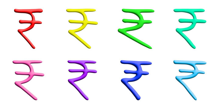 Set of hand drawn rupee currency symbol. Brush stroke doodle. Single element for design