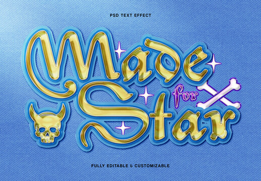 Gold Blue Y2K Enamel Text Effect