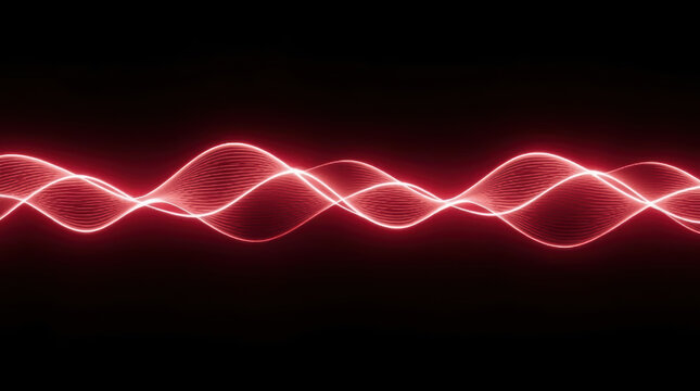Abstract sound wave luminous flowing line red black background