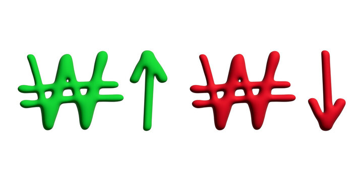 3d won currency symbol Growth and fall profit with arrow up and down Element for design