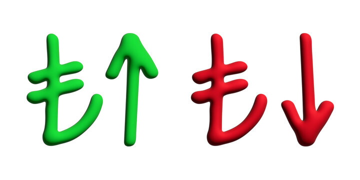 3d turkish lira currency symbol Growth and fall profit with arrow up and down Element for design