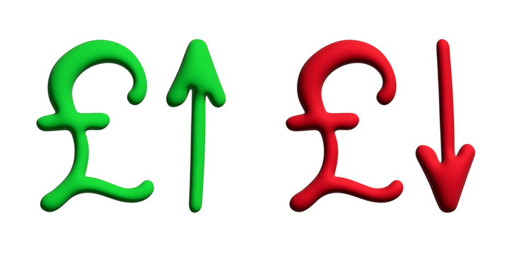 3d british pound currency symbol Growth and fall profit with arrow up and down Element for design
