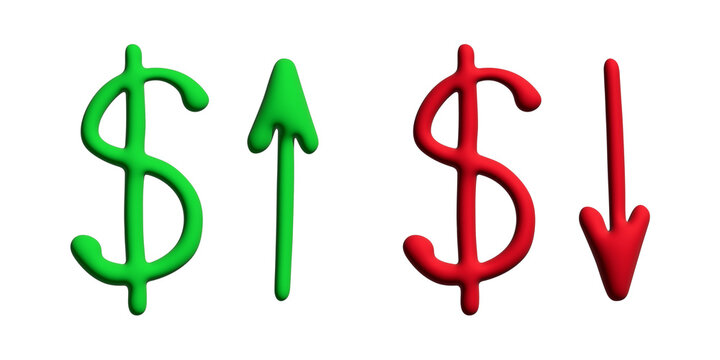 3d dollar currency symbol Growth and fall profit with arrow up and down Element for design