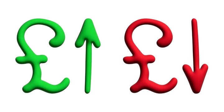 3d british pound currency symbol Growth and fall profit with arrow up and down Element for design