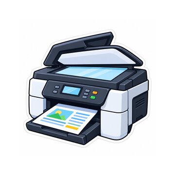 Modern Multifunction Printer with Printed Document Isolated on White Background