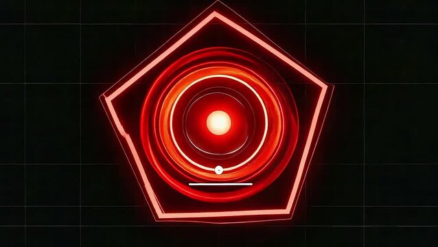 Futuristic Red Geometric Energy Core, Neon Pentagon Frame and Glowing Red Orb on Dark Grid