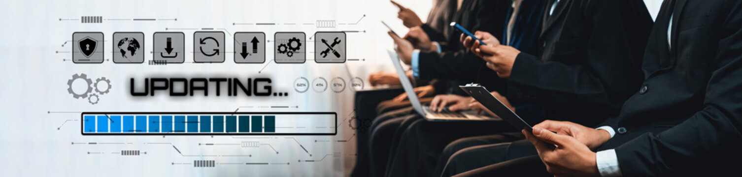 A diverse group of business professionals engaged with mobile devices and laptops, highlighting modern communication, digital interaction, and workplace technology. Trope