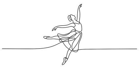 Continuous single line drawing of a graceful ballerina dancer performing a dance movement in a simple artistic style for creative design projects isolated on transparent background, Vector © Alfarca Drim 