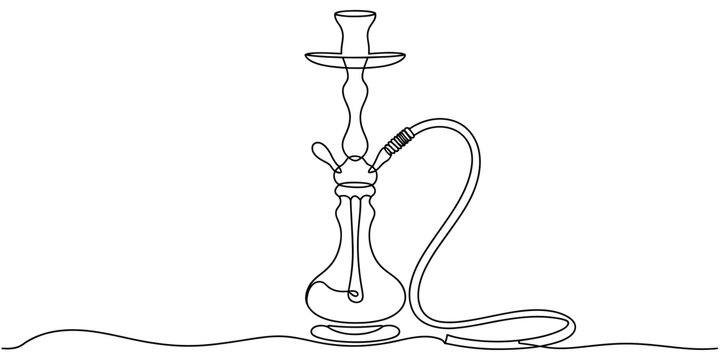 Continuous single line drawing of a hookah shisha pipe isolated on a white background Vector, illustration